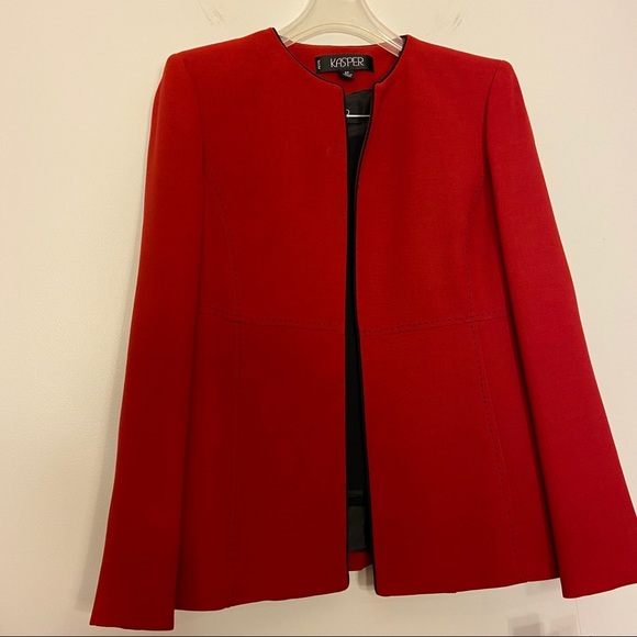 NWT Kasper 3 Piece Red & Black Suit Skirt & Jacket - Picture 3 of 12